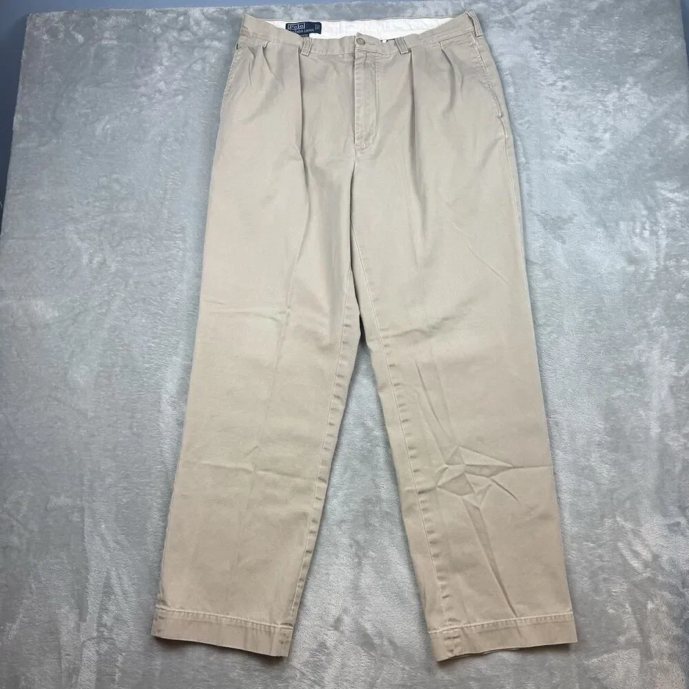 Vintage Polo Ralph Lauren Andrew Pant Mens 35x32 Double Pleated Chino Preppy